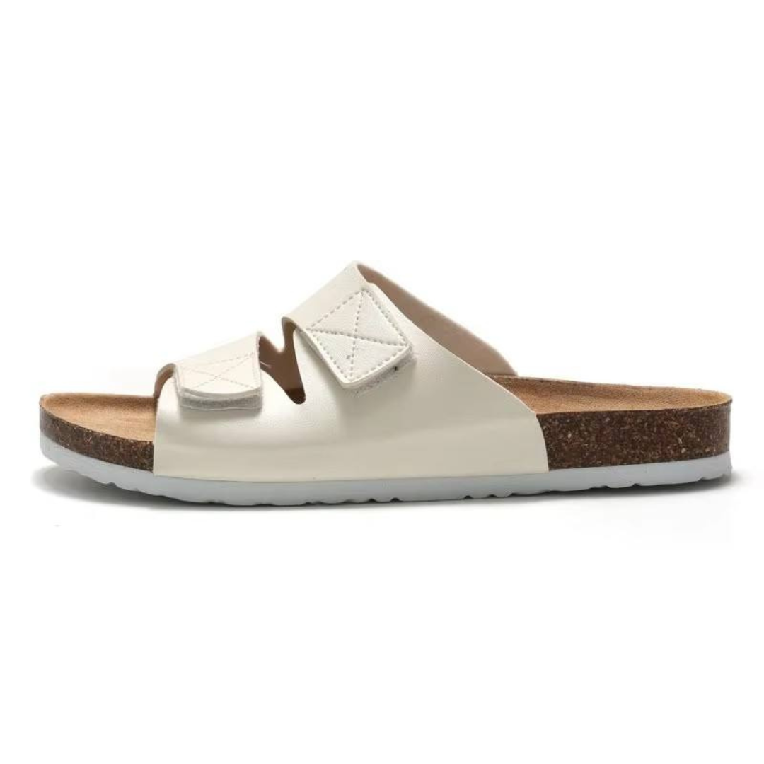 Sandales plates  au style coréen avec fermeture velcro et semelle en liège