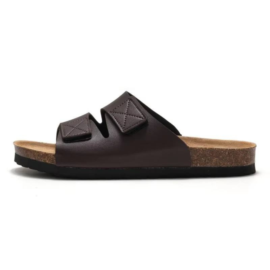 Sandales plates  au style coréen avec fermeture velcro et semelle en liège
