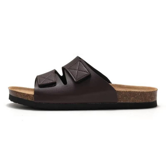 Sandales plates  au style coréen avec fermeture velcro et semelle en liège