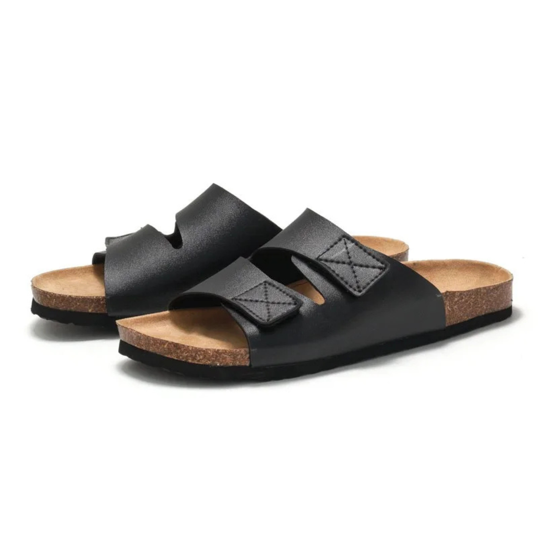 Sandales plates  au style coréen avec fermeture velcro et semelle en liège