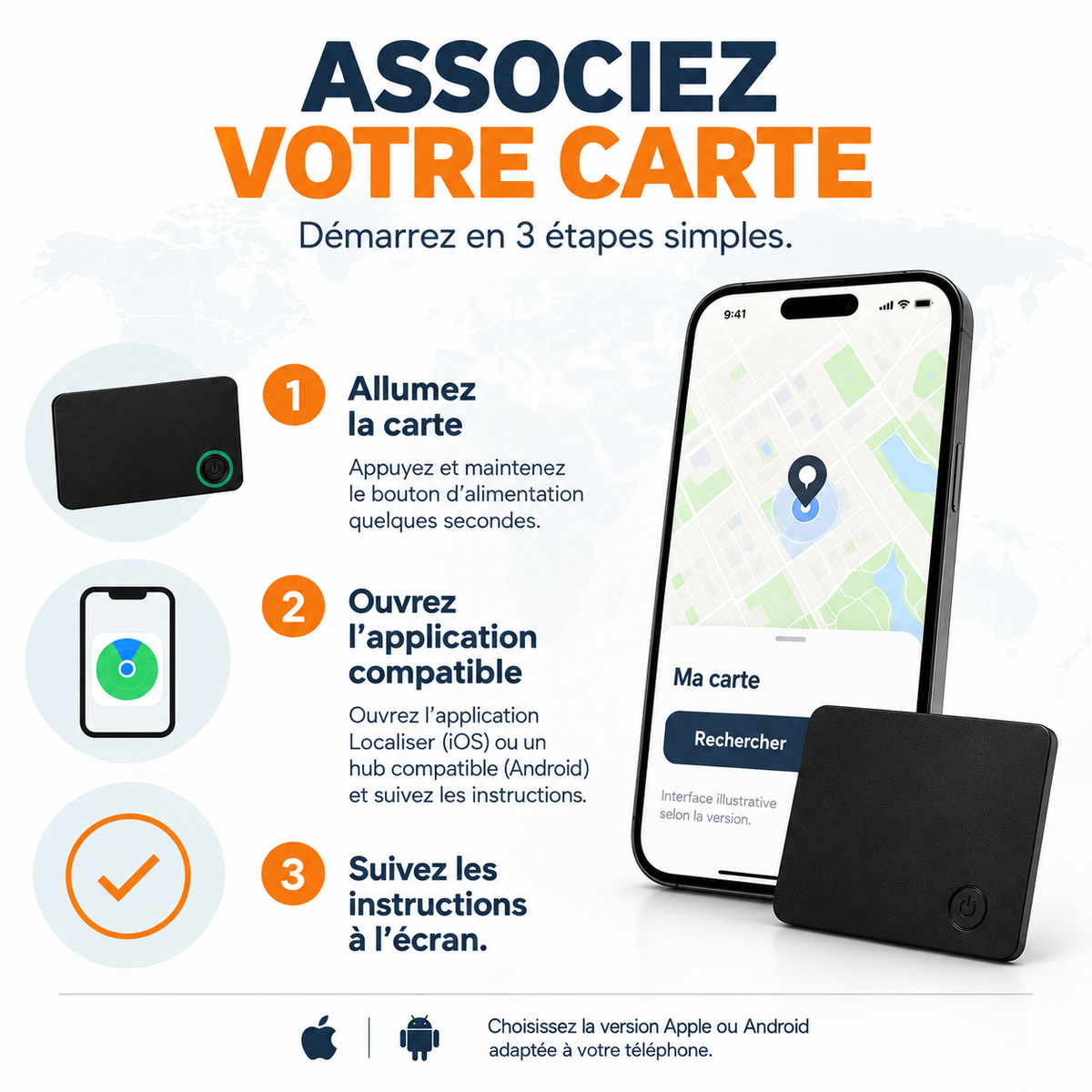 Carte de localisation : étapes d’association illustrées selon la version