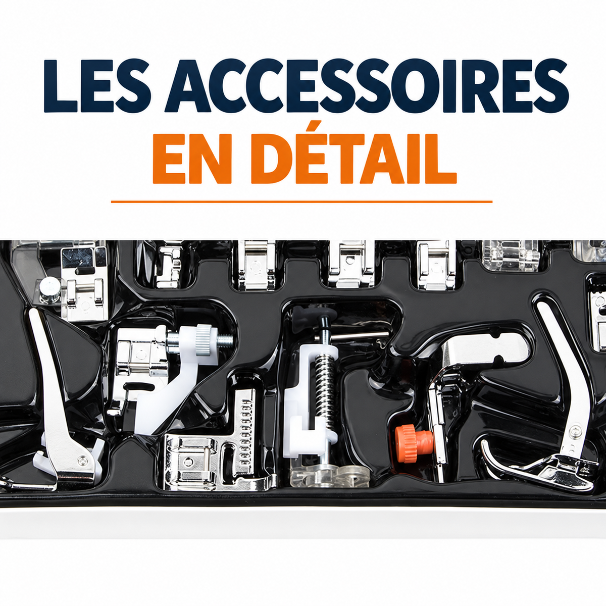 Coffret de couture : détail des accessoires de la partie basse