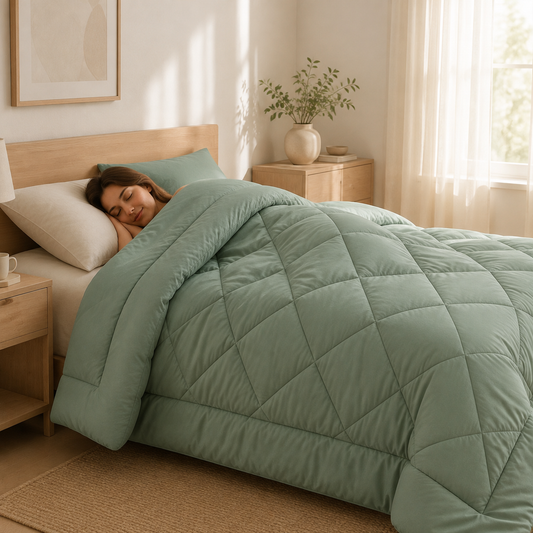 Couette et taies : détail et mise en situation.