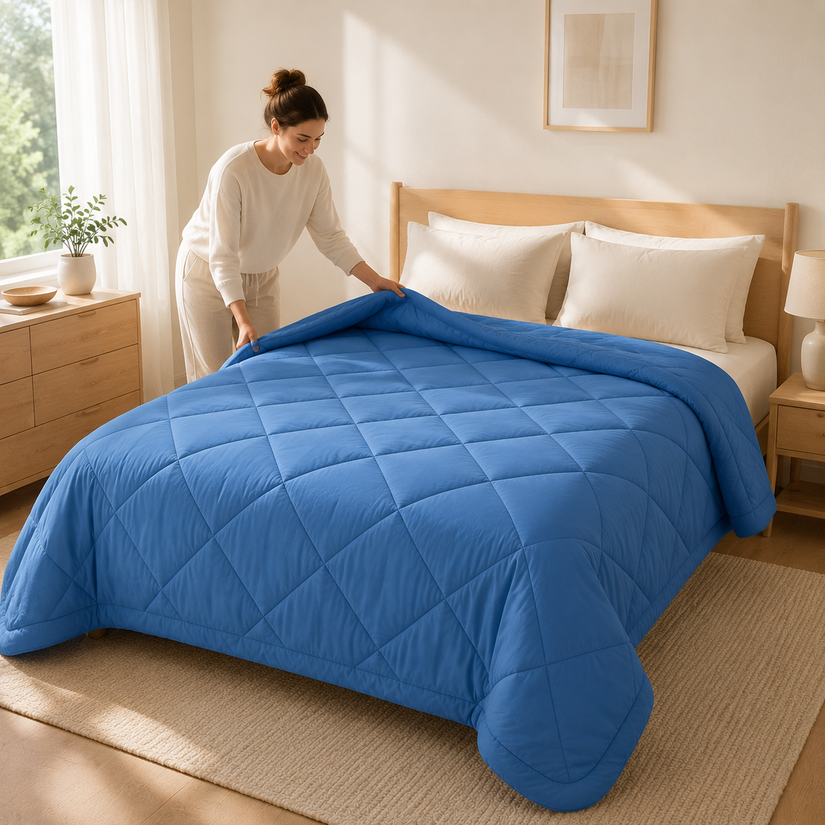 Couette et taies : détail et mise en situation.