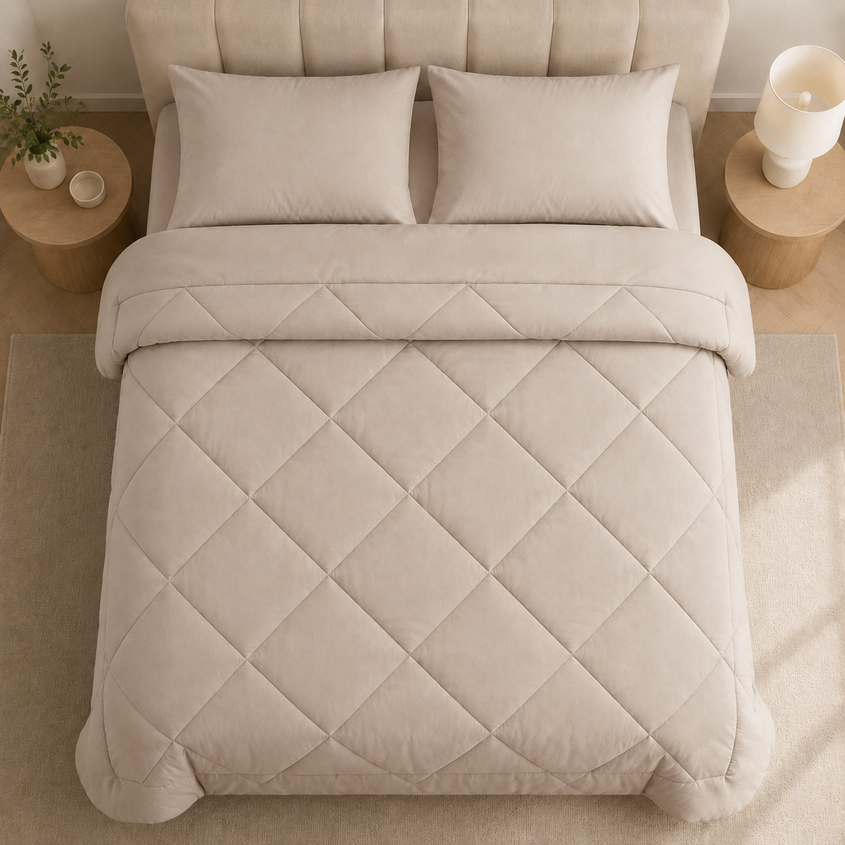 Couette et taies : Beige.