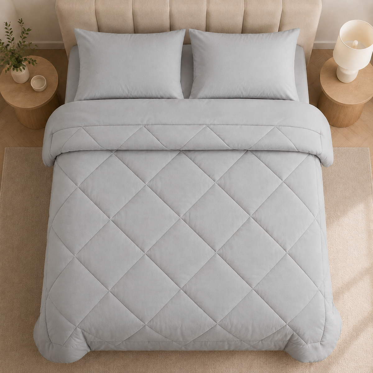 Couette et taies : Gris clair.