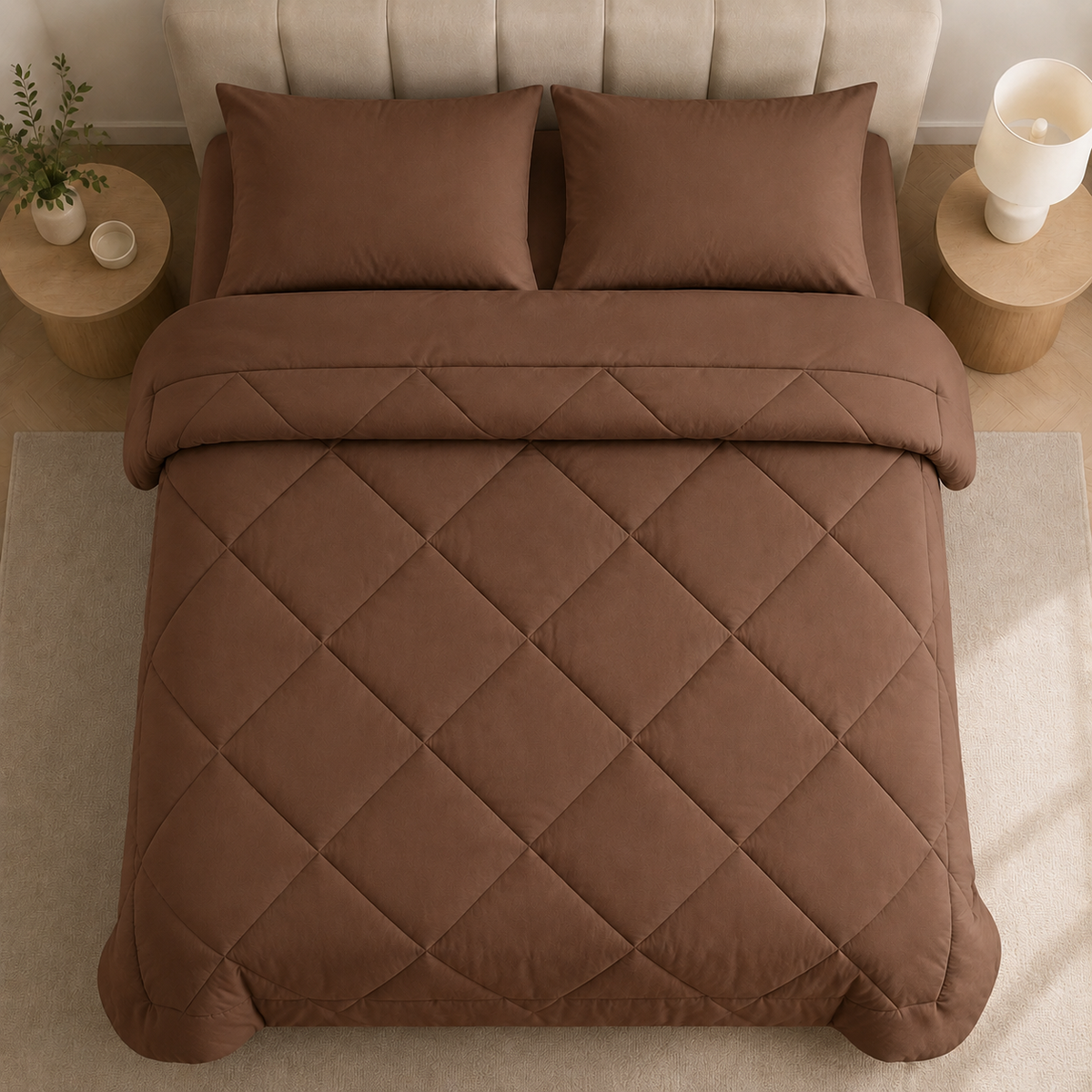 Couette et taies : Marron.