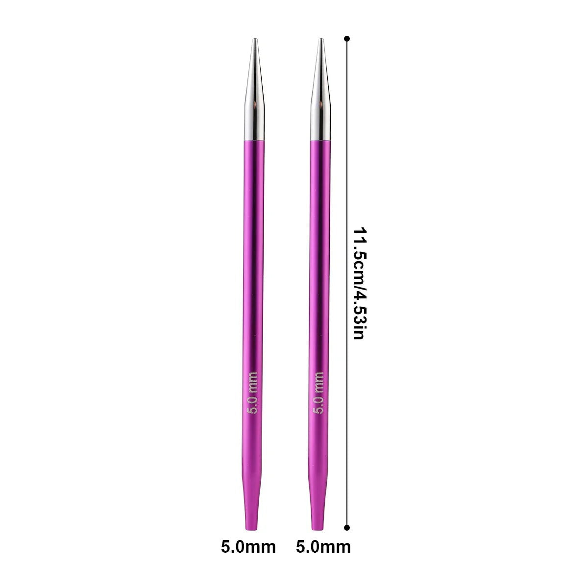 Aiguilles circulaires : Pointes 5 mm – paire. Cette version ne comprend pas le coffret complet.