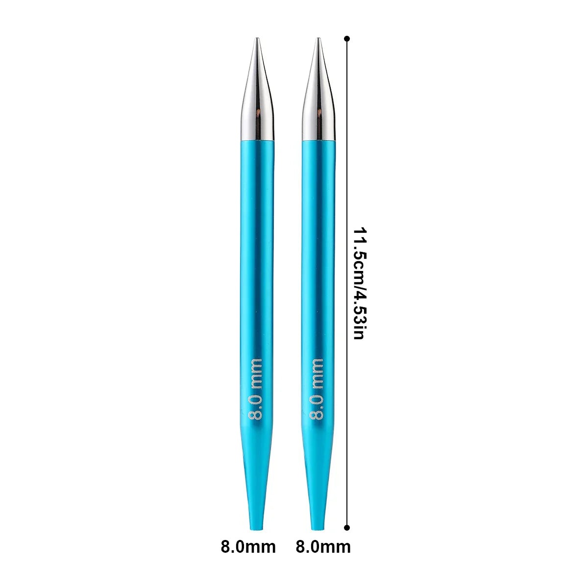 Aiguilles circulaires : Pointes 8 mm – paire. Cette version ne comprend pas le coffret complet.