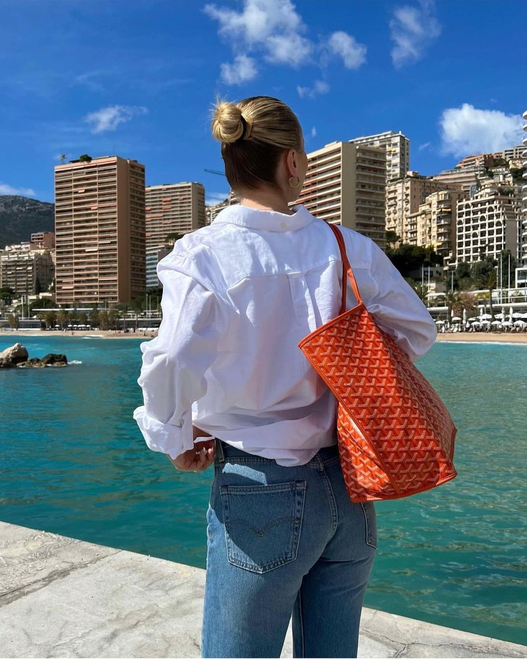 Grand Sac Cabas à Motif Géométrique et Anses Longues – Orange