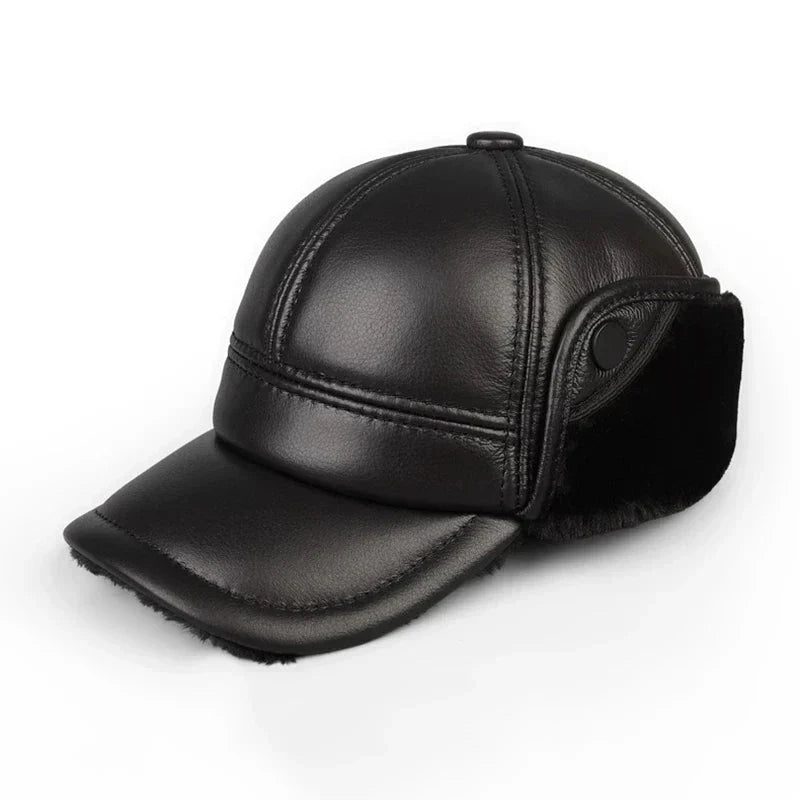 Chapka d’Hiver à Visière et Rabats Doublés – Noir