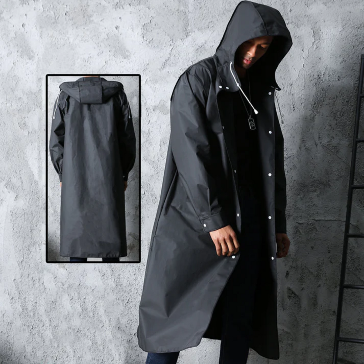 Manteau de Pluie Long Homme à Capuche – vue du produit 3