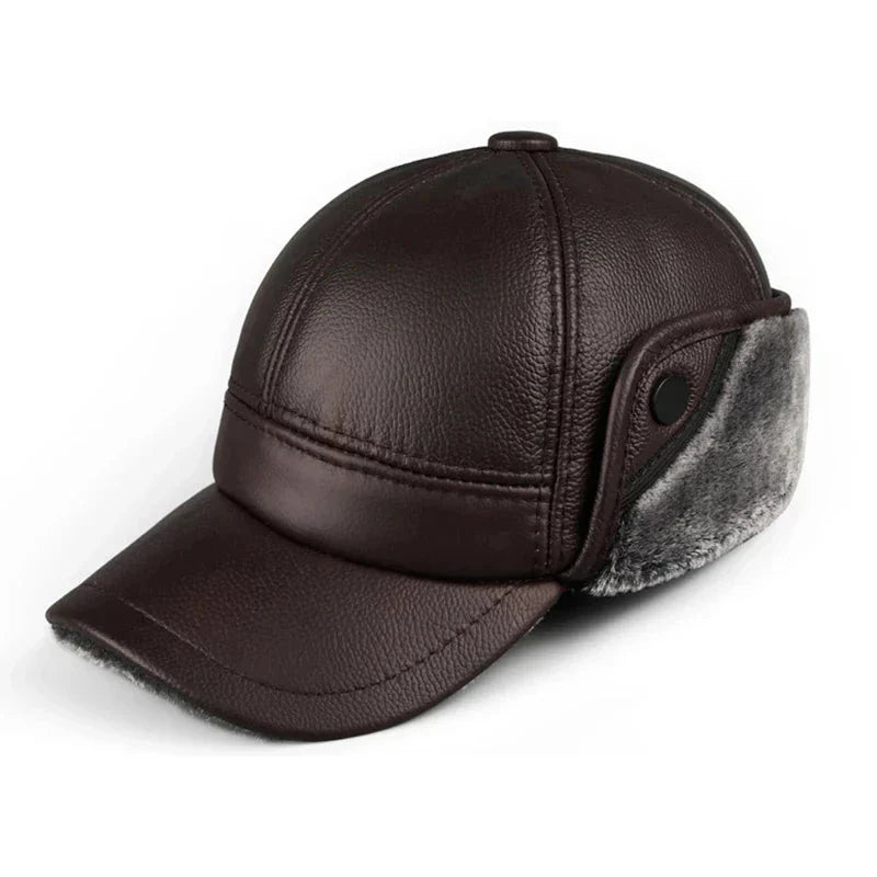 Chapka d’Hiver à Visière et Rabats Doublés – Marron foncé