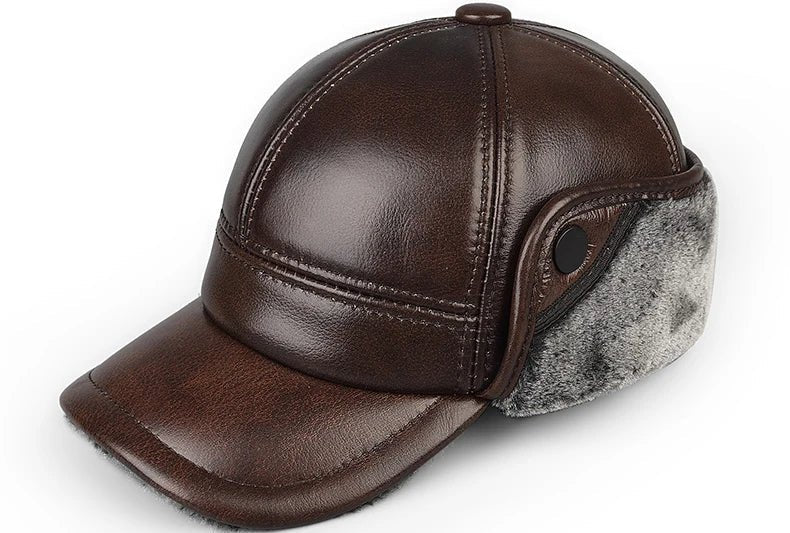 Chapka d’Hiver à Visière et Rabats Doublés – Marron