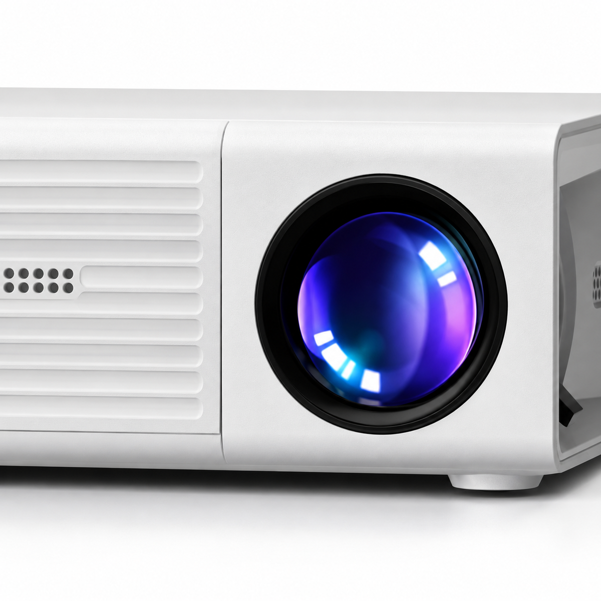 Mini vidéoprojecteur blanc : détail de l’objectif