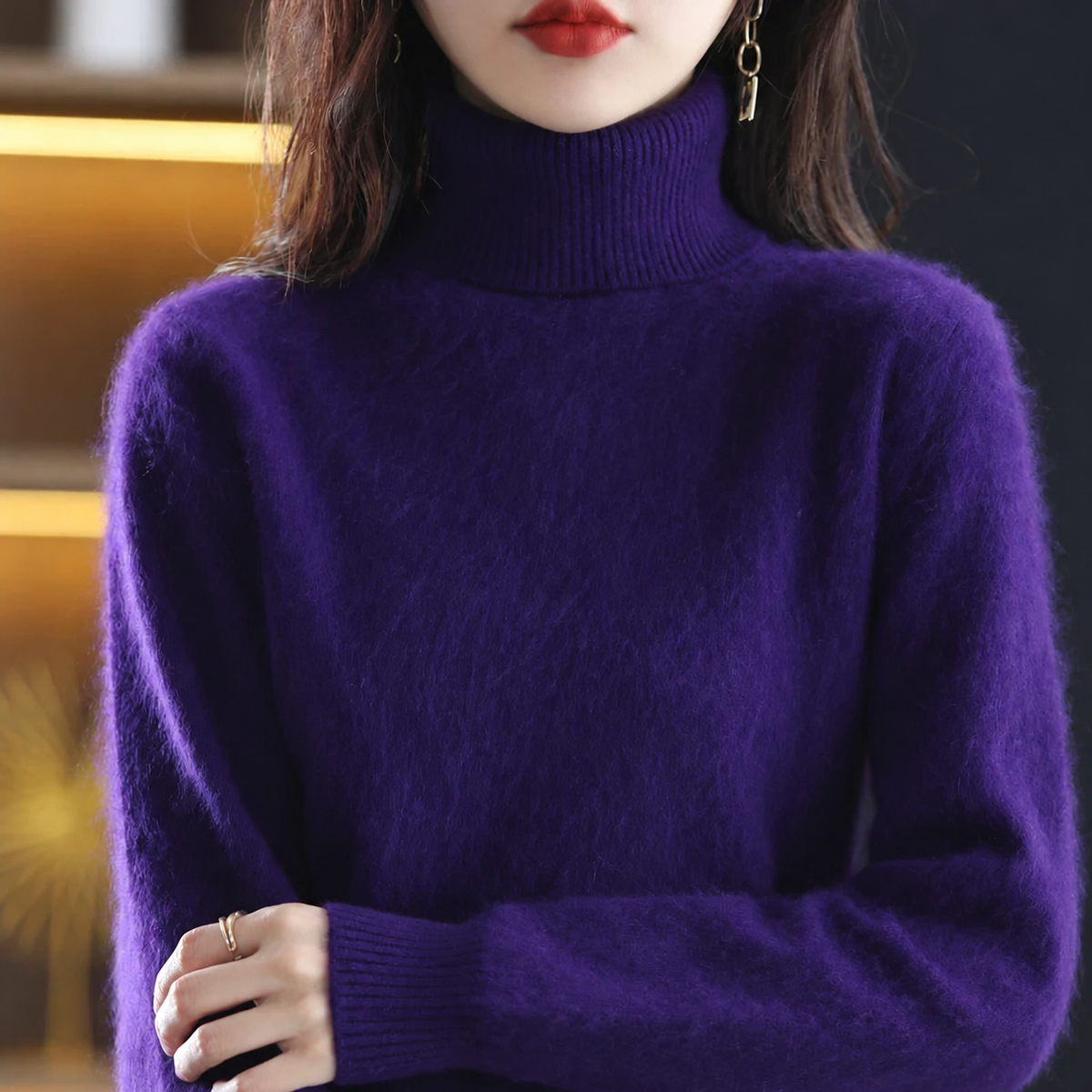 Pull femme à col roulé – Violet