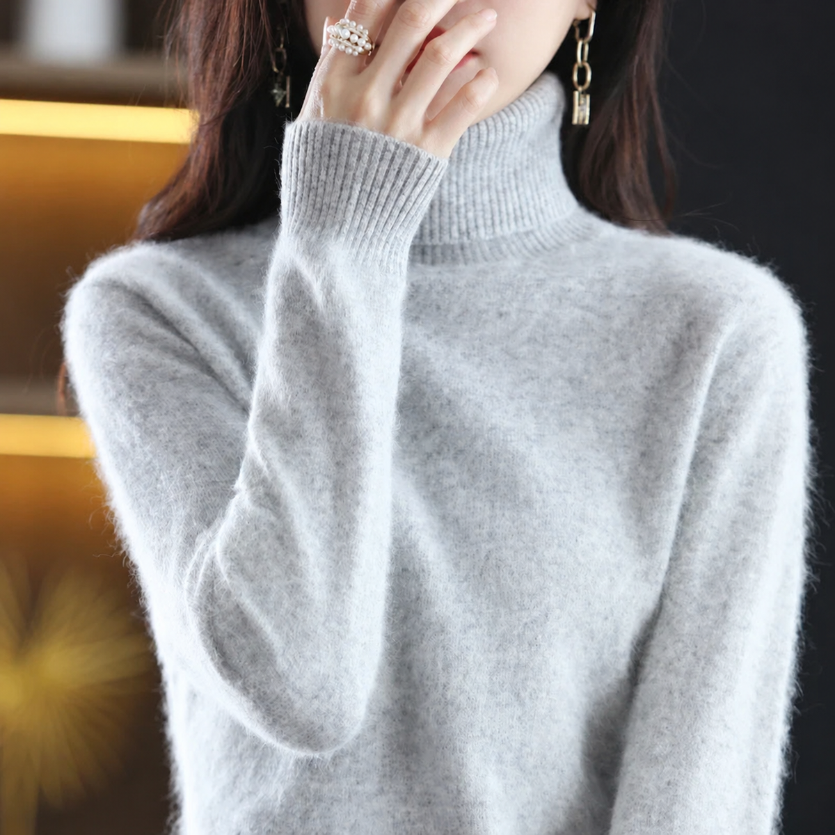 Pull femme à col roulé – Gris