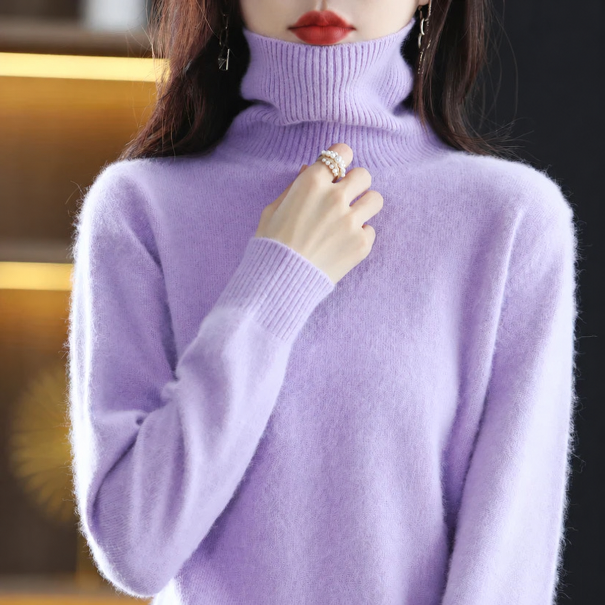 Pull femme à col roulé – Lavande