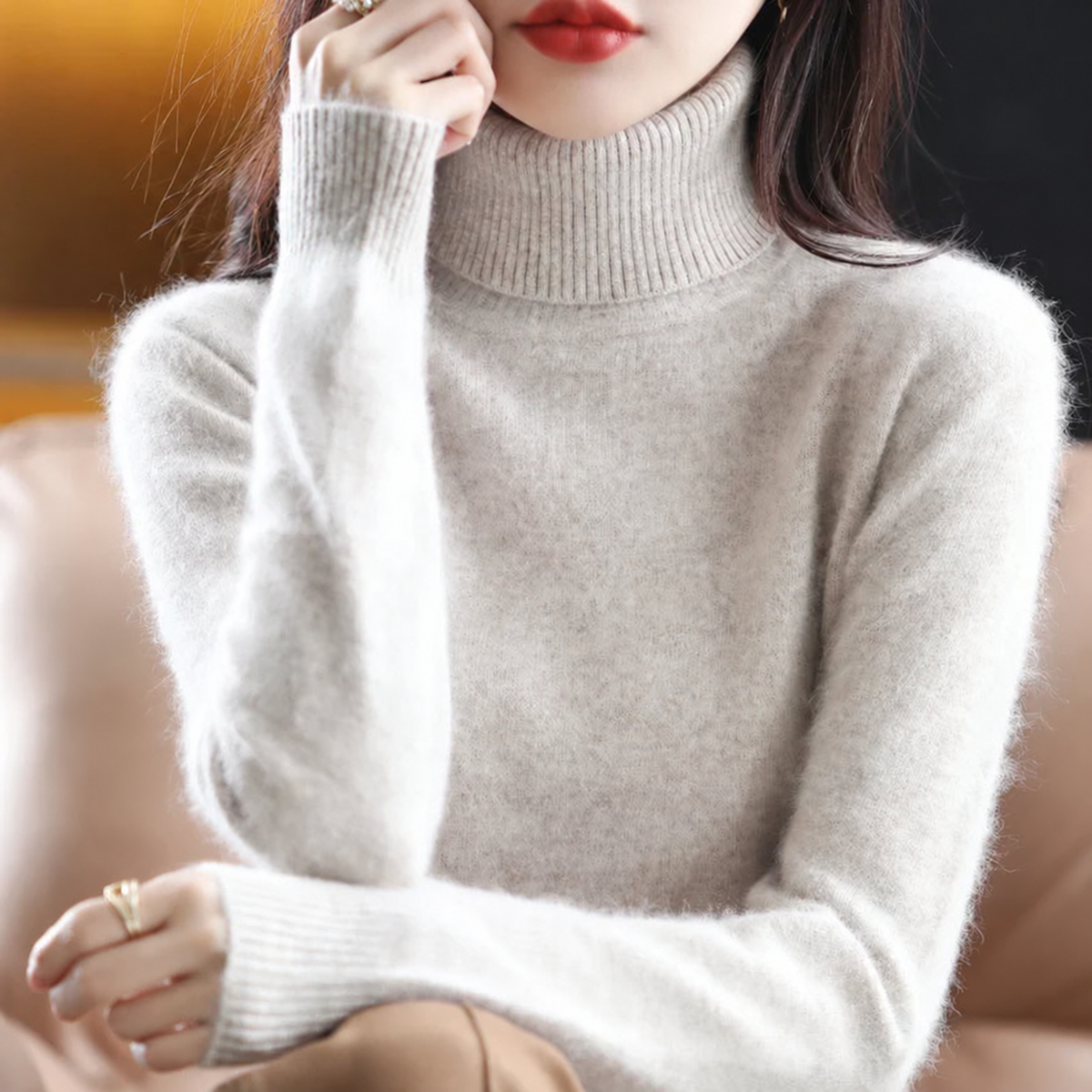 Pull femme à col roulé – Kaki