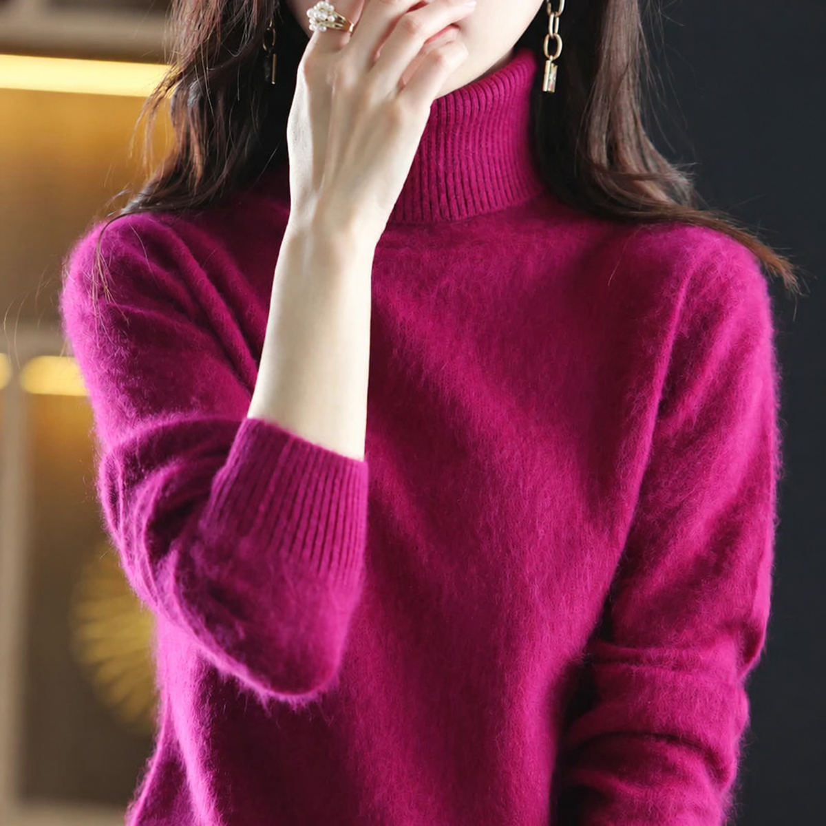 Pull femme à col roulé – Fuchsia