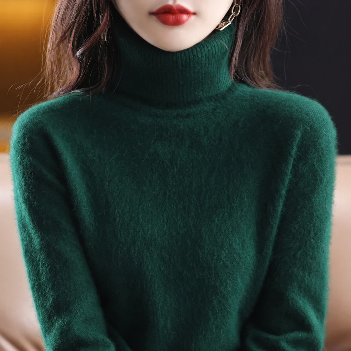 Pull femme à col roulé – Vert